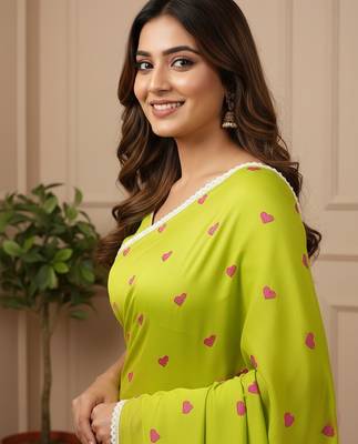 Green fancy cotton handloom saree with blouse piece for women 5
