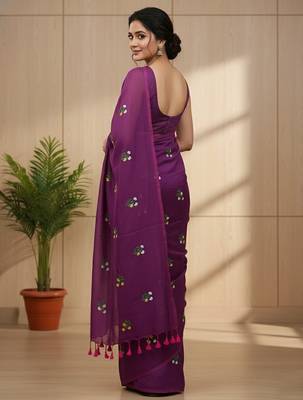 Magenta fancy cotton handloom saree with blouse piece for women 2