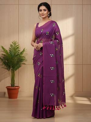 Magenta fancy cotton handloom saree with blouse piece for women 1