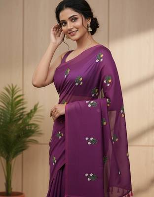 Magenta fancy cotton handloom saree with blouse piece for women 4