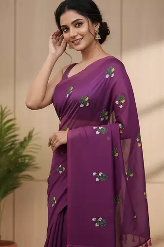 Magenta fancy cotton handloom saree with blouse piece for women