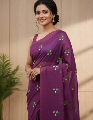 Magenta fancy cotton handloom saree with blouse piece for women 5