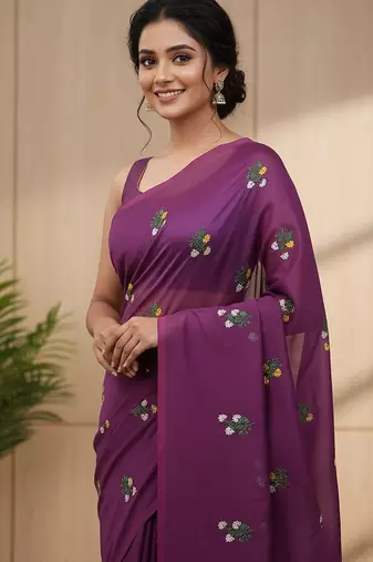 Magenta fancy cotton handloom saree with blouse piece for women