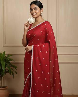 Red fancy cotton handloom saree with blouse piece for women 2