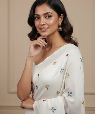 White fancy cotton handloom saree with blouse piece for women 3