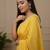 Yellow fancy cotton handloom saree with blouse piece for women