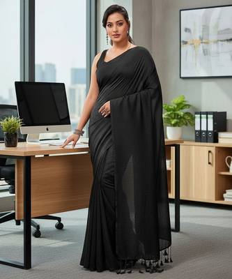 Black fancy cotton handloom saree with blouse piece for women 2