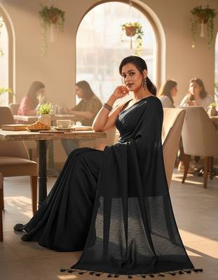 Black fancy cotton handloom saree with blouse piece for women 3
