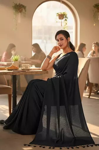 Black fancy cotton handloom saree with blouse piece for women