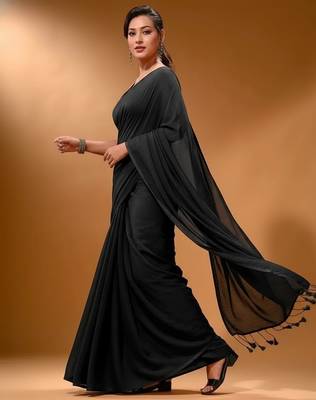Black fancy cotton handloom saree with blouse piece for women 5
