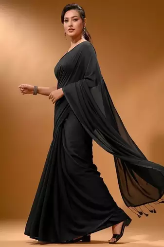 Black fancy cotton handloom saree with blouse piece for women