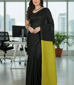 Black & yellow fancy cotton handloom saree with blouse piece for women
