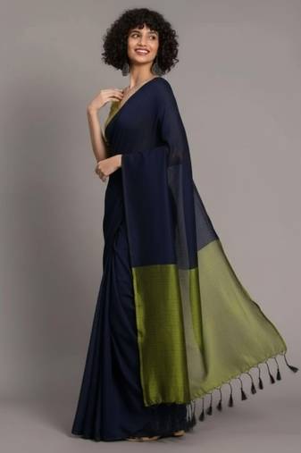 Blue & green fancy cotton handloom saree with blouse piece for women