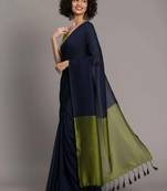 Blue & green fancy cotton handloom saree with blouse piece for women