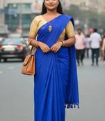 Blue fancy cotton handloom saree with blouse piece for women