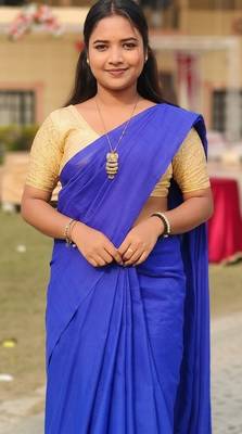 Blue fancy cotton handloom saree with blouse piece for women 5