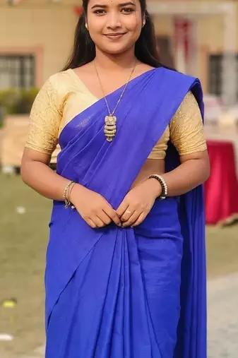 Blue fancy cotton handloom saree with blouse piece for women