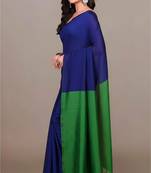 Blue fancy cotton handloom saree with blouse piece for women