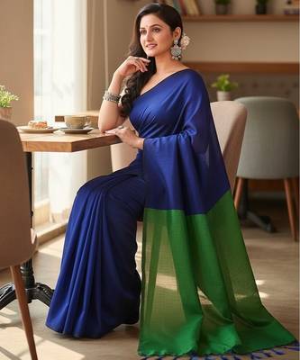 Blue fancy cotton handloom saree with blouse piece for women 3