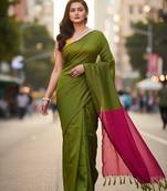 Bottle & rani fancy cotton handloom saree with blouse piece for women