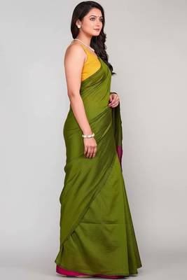 Bottle & rani fancy cotton handloom saree with blouse piece for women 2