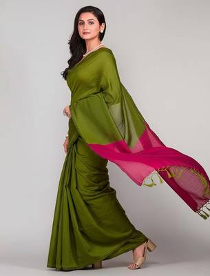 Bottle & rani fancy cotton handloom saree with blouse piece for women 4