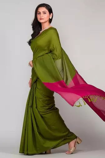 Bottle & rani fancy cotton handloom saree with blouse piece for women