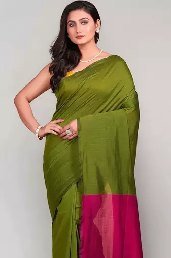 Bottle & rani fancy cotton handloom saree with blouse piece for women
