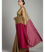 Cream & rani fancy cotton handloom saree with blouse piece for women