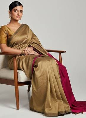 Cream & rani fancy cotton handloom saree with blouse piece for women 5