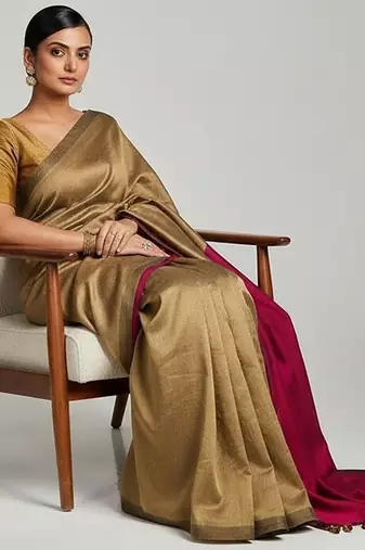 Cream & rani fancy cotton handloom saree with blouse piece for women