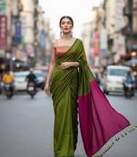 Dark green & rani fancy cotton handloom saree with blouse piece for women