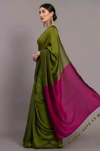 Dark green & rani fancy cotton handloom saree with blouse piece for women
