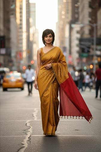 Goyel & rani fancy cotton handloom saree with blouse piece for women