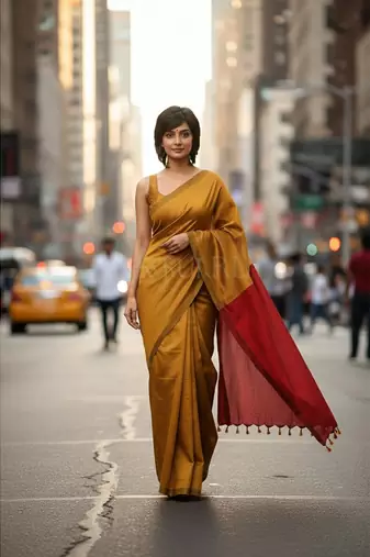 Goyel & rani fancy cotton handloom saree with blouse piece for women