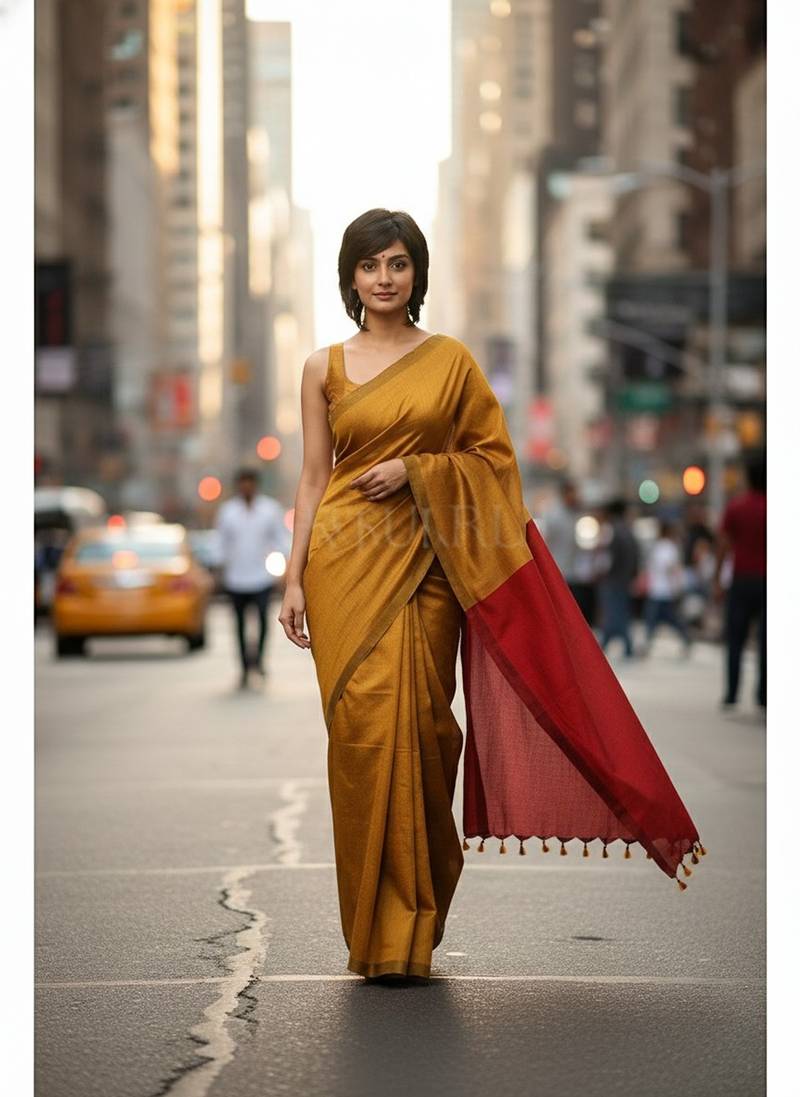 Goyel & rani fancy cotton handloom saree with blouse piece for women