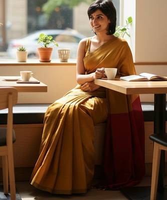 Goyel & rani fancy cotton handloom saree with blouse piece for women 3