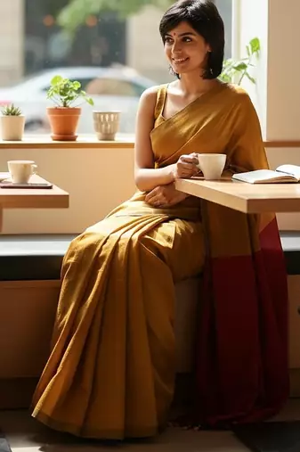 Goyel & rani fancy cotton handloom saree with blouse piece for women