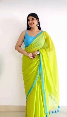 Green & tute fancy cotton handloom saree with blouse piece for women 1