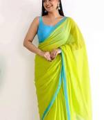 Green & tute fancy cotton handloom saree with blouse piece for women
