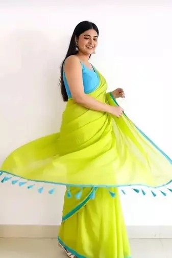 Green & tute fancy cotton handloom saree with blouse piece for women