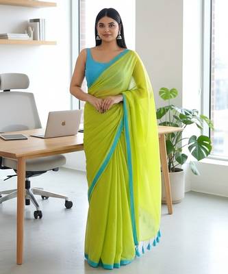 Green & tute fancy cotton handloom saree with blouse piece for women 3