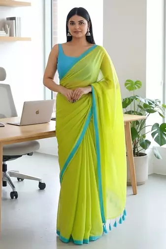 Green & tute fancy cotton handloom saree with blouse piece for women