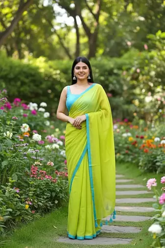 Green & tute fancy cotton handloom saree with blouse piece for women
