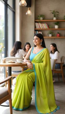 Green & tute fancy cotton handloom saree with blouse piece for women 5