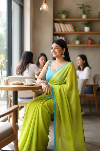 Green & tute fancy cotton handloom saree with blouse piece for women