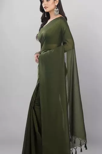 Green fancy cotton handloom saree with blouse piece for women