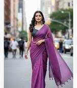 Magenta fancy cotton handloom saree with blouse piece for women