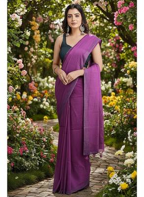 Magenta fancy cotton handloom saree with blouse piece for women 4