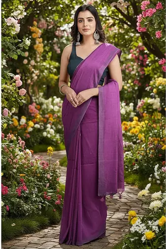 Magenta fancy cotton handloom saree with blouse piece for women